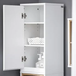 Colonne De Salle De Bains|Meuble De Salle De Bains Faible Profondeur|Sobuy Colonne Armoire Salle de Bain étagère étroite 2 Portes 2 Compartiments, BZR147-W,