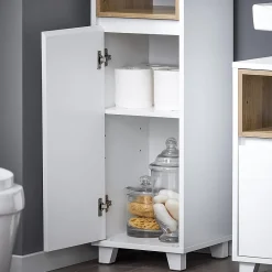 Colonne De Salle De Bains|Meuble De Salle De Bains Faible Profondeur|Sobuy Colonne Armoire Salle de Bain étagère étroite 2 Portes 2 Compartiments, BZR147-W,