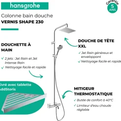 Hansgrohe Colonne bain douche thermostatique Vernis Shape 230 chromé + tablette AddStoris