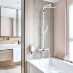 Valentin Colonne bain douche thermostatique avec pomme de tête, douchette et flexible, chrome, Touareg