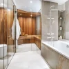 Valentin Colonne bain douche thermostatique avec tablette, pomme de tête ronde, douchette et flexible, chrome, Opium