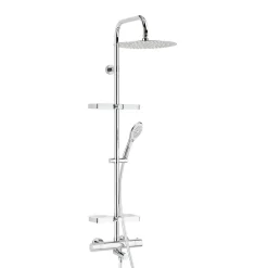 Valentin Colonne bain douche thermostatique avec tablette, pomme de tête ronde, douchette et flexible, chrome, Opium