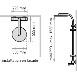 Valentin Colonne bain douche thermostatique avec tablette, pomme de tête ronde, douchette et flexible, chrome, Opium