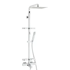 Valentin Colonne bain douche thermostatique avec tablettes, pomme de tête, douchette et flexible, chrome, Touareg