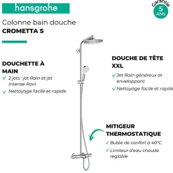Hansgrohe Colonne bain douche thermostatique Crometta S 240 chromé + tablette Addstoris