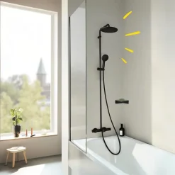 Robinet De Douche|Grohe Colonne bain douche thermostatique Vitalio Start System noir mat + Tablette de douche d'angle Start Cube