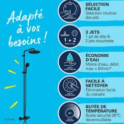 Robinet De Douche|Grohe Colonne bain douche thermostatique Vitalio Start System noir mat + Tablette de douche d'angle Start Cube