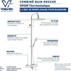 Colonne De Baignoire|Valentin Colonne bain douche thermostatique anti-brûlure avec pomme de tête, douchette et flexible, chrome, Opium