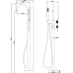 GoodHome Colonne de baignoire îlot + flexible + douchette, noir mat, Owens