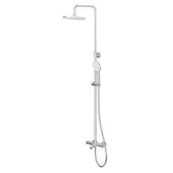 GoodHome Colonne de bain/douche thermostatique avec pommeau, douchette 3 jets, flexible, barre réglable, chrome, Anika