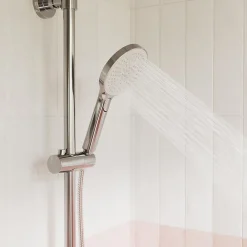 GoodHome Colonne de bain/douche thermostatique avec pommeau, douchette 3 jets, flexible, barre réglable, chrome, Anika