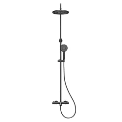 Colonne De Douche Thermostatique|GoodHome Colonne de bain/douche thermostatique avec pommeau, douchette 3 jets, flexible, barre réglable, noir, Anika