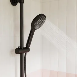 Colonne De Douche Thermostatique|GoodHome Colonne de bain/douche thermostatique avec pommeau, douchette 3 jets, flexible, barre réglable, noir, Anika