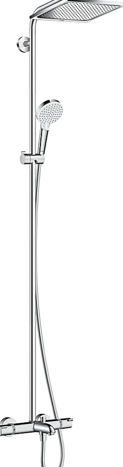 Colonne De Baignoire|Hansgrohe Colonne de bain/douche thermostatique avec pommeau + douchette 2 jets + flexible + barre réglable, chrome, Crometta E