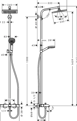 Colonne De Baignoire|Hansgrohe Colonne de bain/douche thermostatique avec pommeau + douchette 2 jets + flexible + barre réglable, chrome, Crometta E