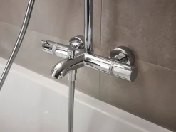 Colonne De Baignoire|Hansgrohe Colonne de bain/douche thermostatique avec pommeau + douchette 2 jets + flexible + barre réglable, chrome, Crometta E