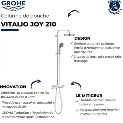 Colonne De Douche Thermostatique|Grohe Colonne de douche avec mitigeur thermostatique Vitalio Joy System 210 Quickfix + microfibre