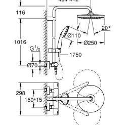 Grohe Colonne de douche avec mitigeur thermostatique - Economie d'eau - Vitalio Start System 250 - Noir Mat - 266772431