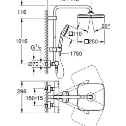 Colonne De Douche Thermostatique|Grohe Colonne de douche avec mitigeur thermostatique - Economie d'eau - Vitalio Comfort 250 - Noir Mat - 266962431