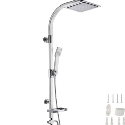 Tectake Colonne de douche avec porte savon aspect Chrome gris