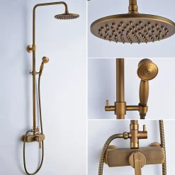 Auralum Max Colonne de Douche avec Robinetterie , Ensemble de Douche avec pommeau + douchette + barre réglable, bronze brossé