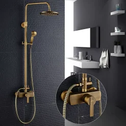 Auralum Max Colonne de Douche avec Robinetterie , Ensemble de Douche avec pommeau + douchette + barre réglable, bronze brossé