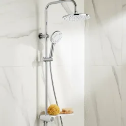 Colonne De Douche Sans Robinetterie| Colonne de douche avec étagère blanche