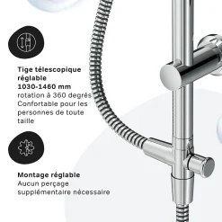 Robinet De Baignoire|Am.Pm Europe Colonne de douche baignoire sans robinet, Système de douche, Barre de douche Chrome F07TB000 Hit AM.PM