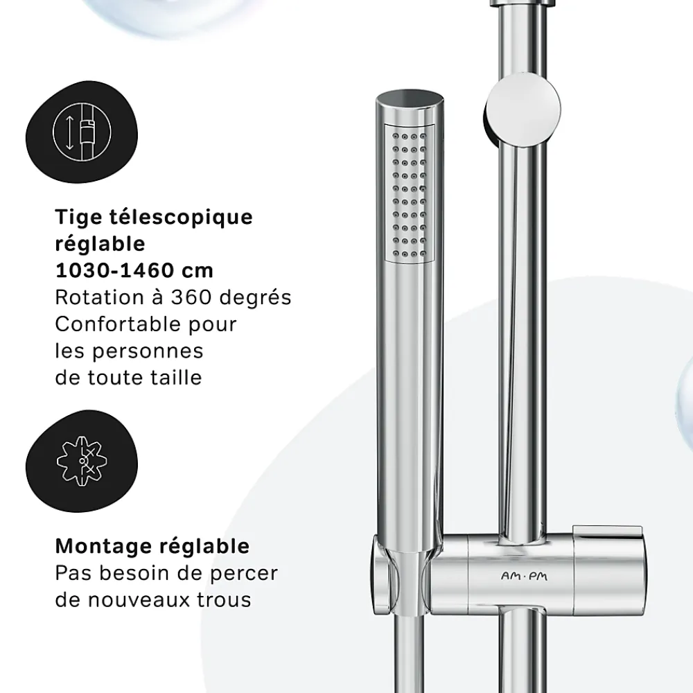 Colonne De Baignoire|Am.Pm Europe Colonne de douche baignoire sans robinet, Système de douche, Barre de douche Chromé, Spike F07PA000 AM PM
