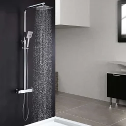 Colonne De Douche Mécanique|Kibath Colonne de douche carrée EXTRA FLAT, 73-122 cm, finition chrome poli, en laiton