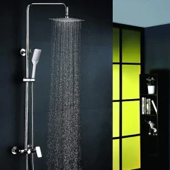 Kibath Colonne de douche carrée extra-longue DUA, 100-150 cm, finition chrome poli, en laiton