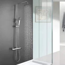 Kibath Colonne de douche carrée monocommande VERARA, 83-126 cm, finition chrome poli, en laiton