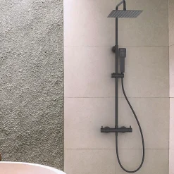 Colonne De Douche Mécanique|Kibath Colonne de douche carrée monocommande GUN METAL finition graphite/anthracite mat en laiton