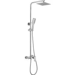 Kibath Colonne de douche carrée monocommande DUA, 79-125 cm, finition chrome poli, en laiton