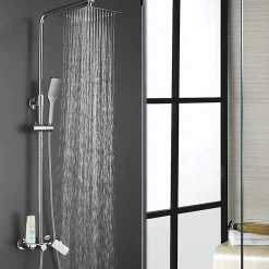 Kibath Colonne de douche carrée monocommande DUA, 79-125 cm, finition chrome poli, en laiton