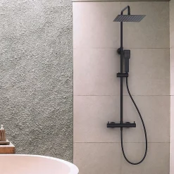 Colonne De Douche Mécanique|Kibath Colonne de douche carrée monocommande TOR avec finition NOIR mat en laiton