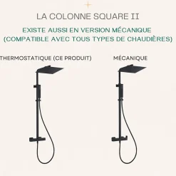 Colonne De Douche Thermostatique|Essebagno Colonne de douche carrée thermostatique noire Square II