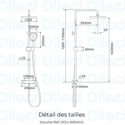 Dileci Colonne de douche couleur or brossé -