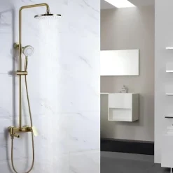 Hudor COLONNE DE DOUCHE DORÉE BROSSÉE (OR MAT) SC008 COLLECTION SCAMANDRE