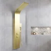 Robinet De Douche|Aurlane Colonne de douche Effet Pluie - 140x20cm - Acier inoxydable Or brossé