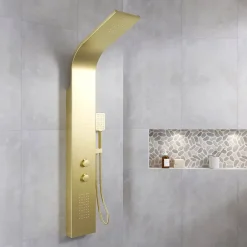 Robinet De Douche|Aurlane Colonne de douche Effet Pluie - 140x20cm - Acier inoxydable Or brossé