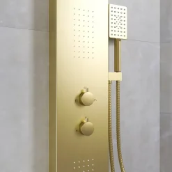 Robinet De Douche|Aurlane Colonne de douche Effet Pluie - 140x20cm - Acier inoxydable Or brossé