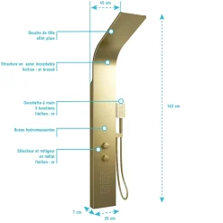Robinet De Douche|Aurlane Colonne de douche Effet Pluie - 140x20cm - Acier inoxydable Or brossé
