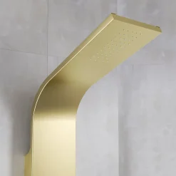 Robinet De Douche|Aurlane Colonne de douche Effet Pluie - 140x20cm - Acier inoxydable Or brossé