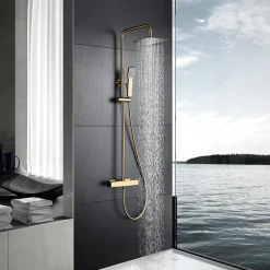 Imex Products Colonne de douche ELAN Thermostatique Or brosséChroméNoir matCanon de fusilOr brosséBlanc mat couleur Or brossé largeur