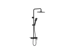 Colonne De Douche Mécanique|Vente-unique Colonne de douche en acier inoxydable avec tablette - Noir mat - Hauteur réglable - JIZEO