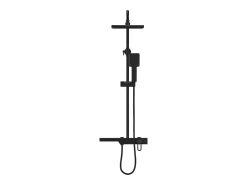 Colonne De Douche Mécanique|Vente-unique Colonne de douche en acier inoxydable avec tablette - Noir mat - Hauteur réglable - JIZEO