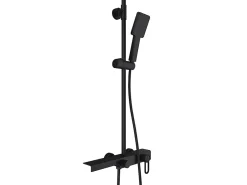 Colonne De Douche Mécanique|Vente-unique Colonne de douche en acier inoxydable avec tablette - Noir mat - Hauteur réglable - JIZEO