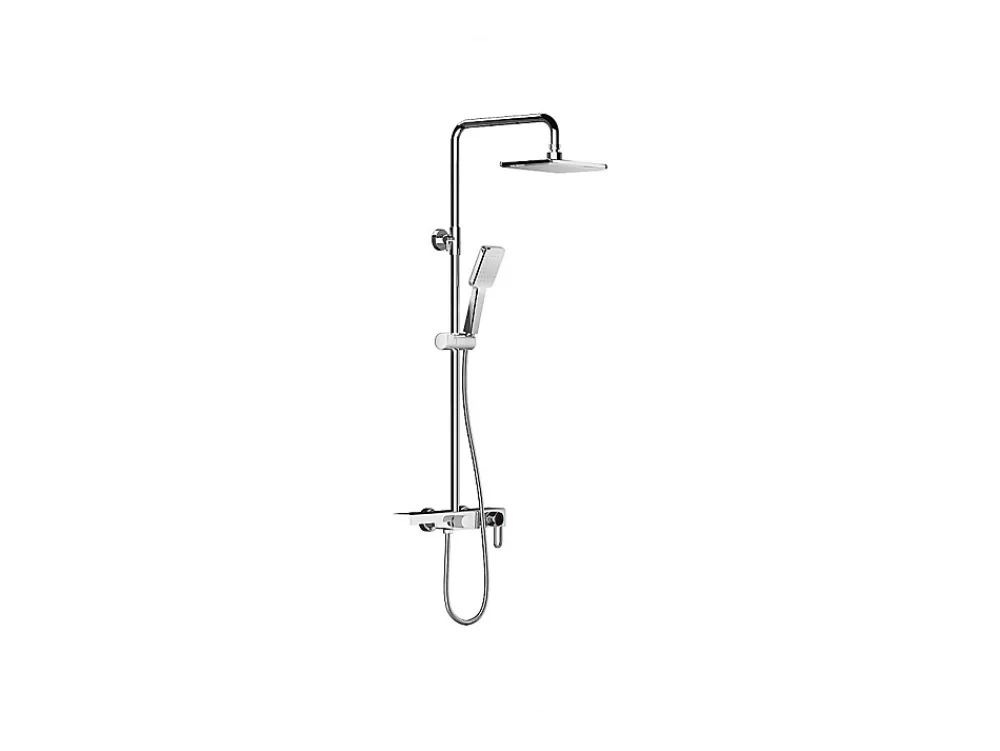 Colonne De Douche Mécanique|Vente-unique Colonne de douche en acier inoxydable avec tablette - Brush nickel - Hauteur réglable - JIZEO