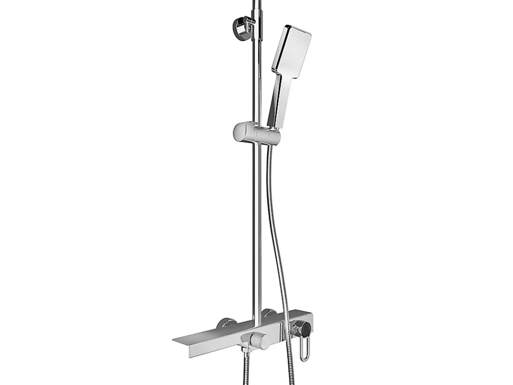 Colonne De Douche Mécanique|Vente-unique Colonne de douche en acier inoxydable avec tablette - Brush nickel - Hauteur réglable - JIZEO
